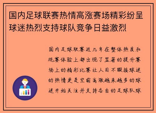 国内足球联赛热情高涨赛场精彩纷呈球迷热烈支持球队竞争日益激烈